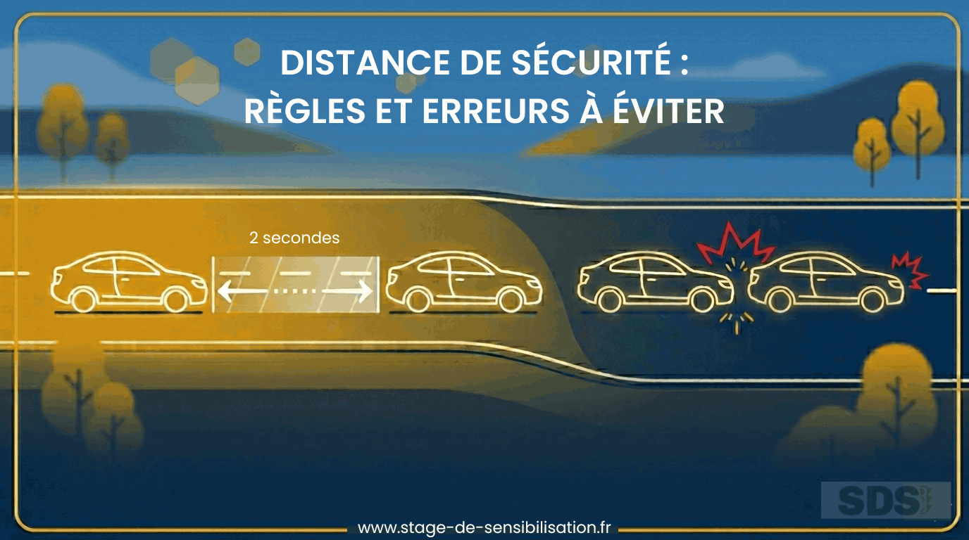 Illustration des distances de sécurité : comparaison entre la règle des 2 secondes et une collision arrière.